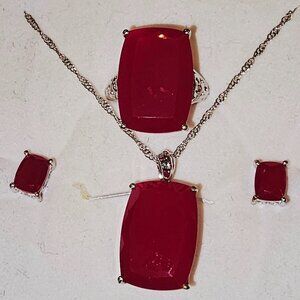 Pink Onyx Sterling Silver Jewelry Set 925
